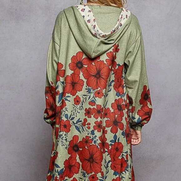 POL -Boho Floral Print Double Gauze Hooded Cardigan Sweater S-L - Picture 3 of 3